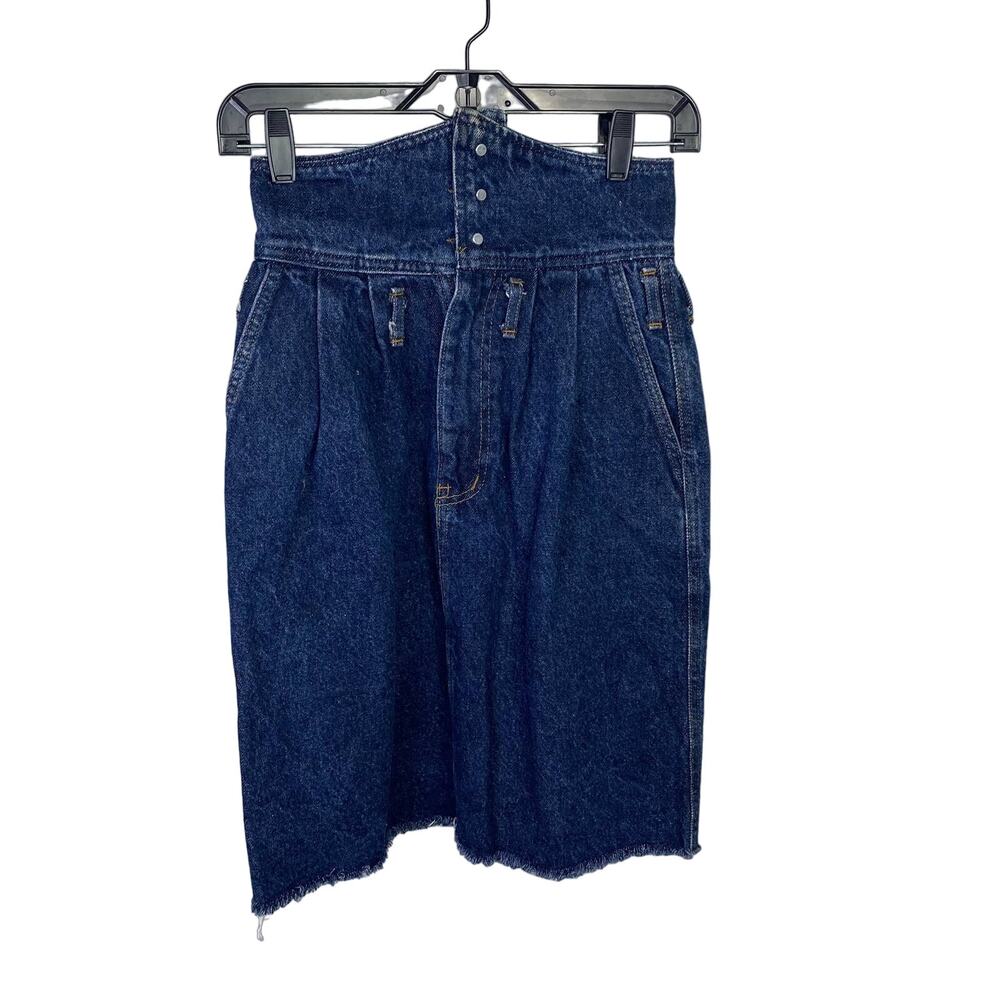 Vintage pleated denim high waist cut off skirt